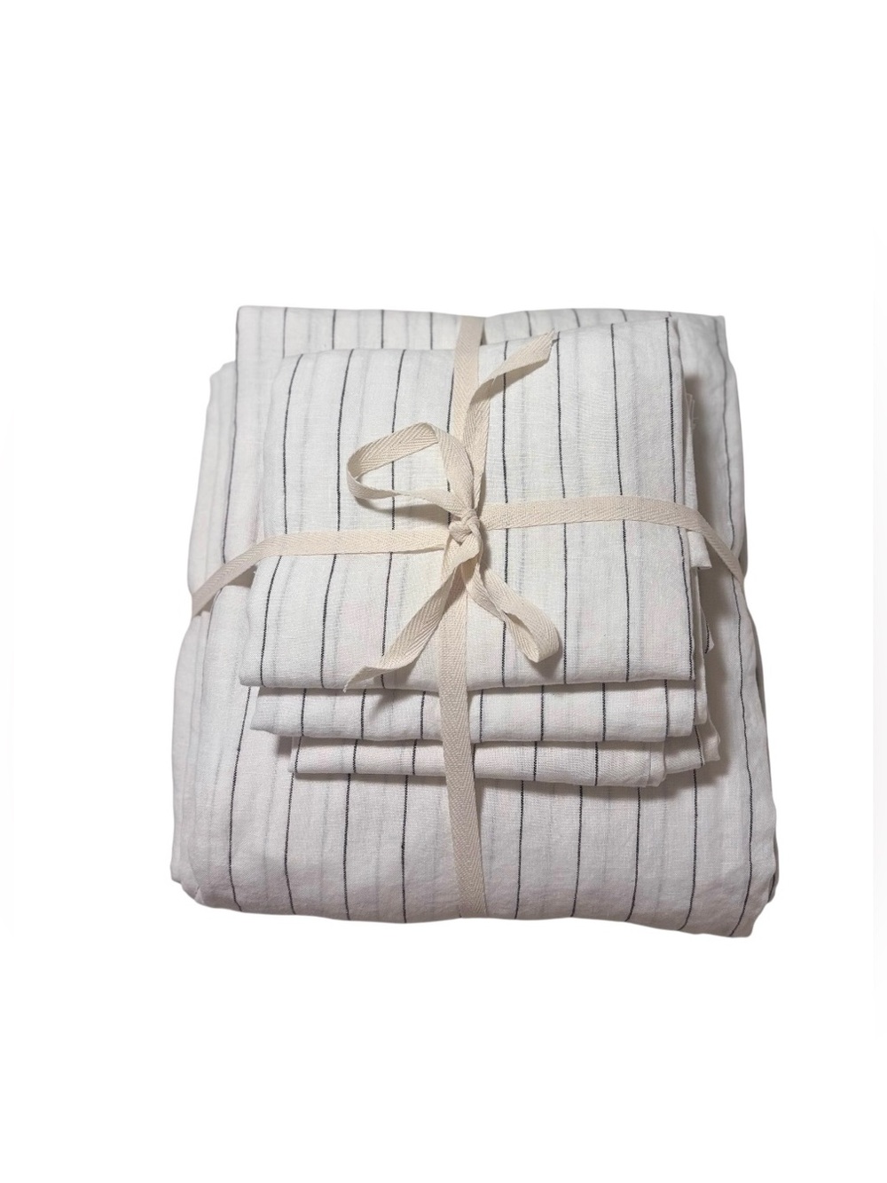 Quince European Linen Sheet Set Full Pencil Stripe Open Box New
